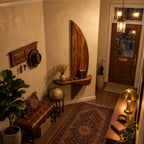 Sail Panel Floating Shelf, Tall Curved Solid Wood Wall Panel with Live Edge Ledge for Entryway