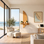 Sail Panel Floating Shelf, Tall Curved Solid Wood Wall Panel with Live Edge Ledge for Entryway