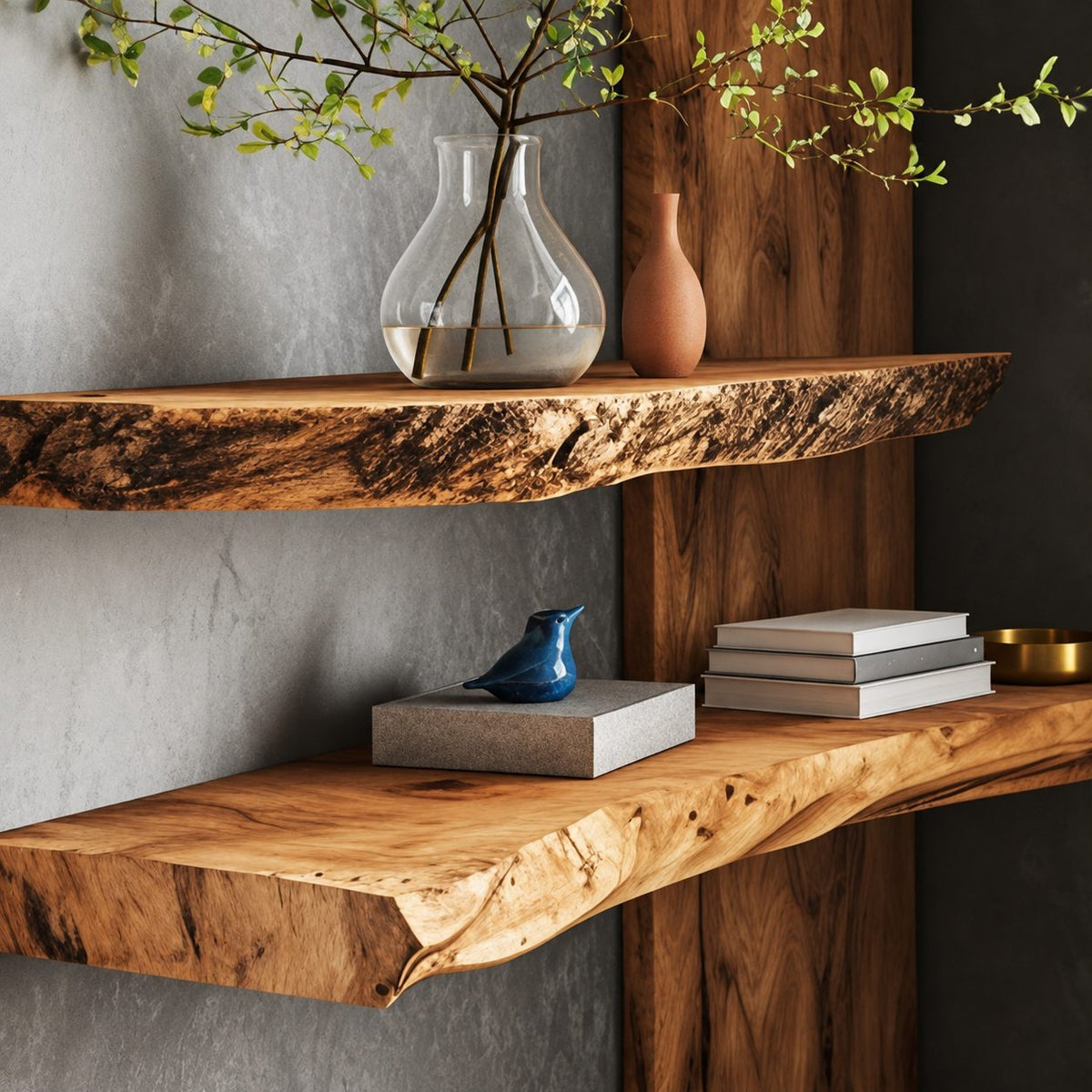 Live Edge Floating Shelf, Rustic Solid Wood Wall Shelf with Rough-Cut Natural Edge for Any Room