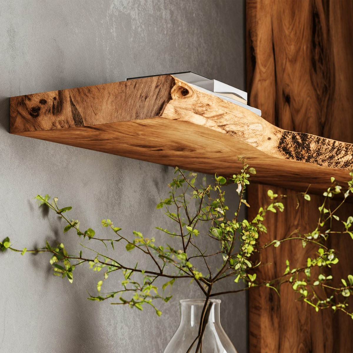 Live Edge Floating Shelf, Rustic Solid Wood Wall Shelf with Rough-Cut Natural Edge for Any Room