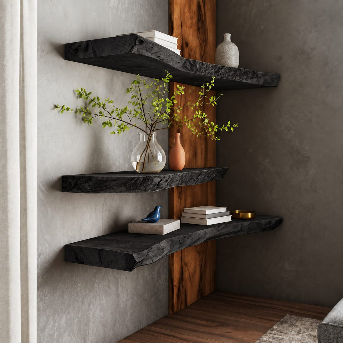 Live Edge Floating Shelf, Rustic Solid Wood Wall Shelf with Rough-Cut Natural Edge for Any Room