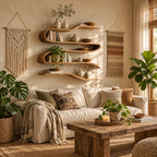 Ribbon Wave Wall Shelf, Bent Solid Wood S-Curve Floating Shelves with Four Levels for Living Room