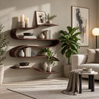 Ribbon Wave Wall Shelf, Bent Solid Wood S-Curve Floating Shelves with Four Levels for Living Room