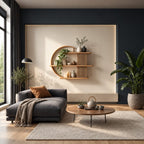 Ring Frame Japandi Display Shelf, Solid Wood Open Circle Wall Shelf with Fluted Column and Three Shelves