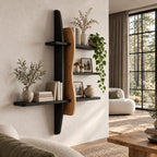 Two Post Wall Bookshelf, Modern Solid Wood Floating Shelves with Wavy Live Edge Panel