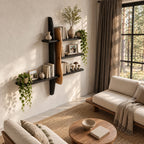 Two Post Wall Bookshelf, Modern Solid Wood Floating Shelves with Wavy Live Edge Panel