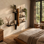 Two Post Wall Bookshelf, Modern Solid Wood Floating Shelves with Wavy Live Edge Panel