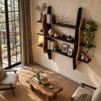 Sculptural Frame Display Shelf, Solid Wood Wall Bookshelf with Wavy Side Panels and Three Open Tiers