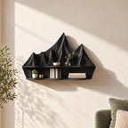 Mountain Relief Floating Shelf, Carved Solid Wood Wall Shelf with Mountain Peak Backboard