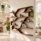 Sweeping Curve Floating Wood Shelves, Farmhouse Solid Wood Multi Tier Wall Shelving Unit for Kitchen
