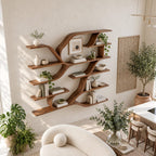 Sweeping Curve Floating Wood Shelves, Farmhouse Solid Wood Multi Tier Wall Shelving Unit for Kitchen