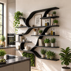 Sweeping Curve Floating Wood Shelves, Farmhouse Solid Wood Multi Tier Wall Shelving Unit for Kitchen