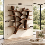 Tree Branch Wall Bookshelf, Floating Solid Wood Tree Shelf with Forked Trunks and Five Tiers of Slab Shelves