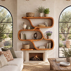 Folded Ribbon Wall Shelf, Farmhouse Solid Wood Floating Shelves with Three Stacked S Curve Tiers