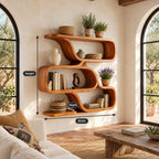 Folded Ribbon Wall Shelf, Farmhouse Solid Wood Floating Shelves with Three Stacked S Curve Tiers