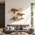 Mushroom Floating Shelf, Rustic Live Edge Solid Wood Wall Shelf with Sculpted Mushroom Cap and Brackets