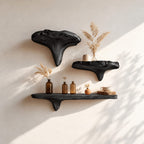 Mushroom Floating Shelf, Rustic Live Edge Solid Wood Wall Shelf with Sculpted Mushroom Cap and Brackets
