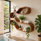 Teardrop Loop Floating Shelves, Japandi Solid Wood Wall Shelf with Two Flowing Oval Tiers