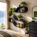Teardrop Loop Floating Shelves, Japandi Solid Wood Wall Shelf with Two Flowing Oval Tiers
