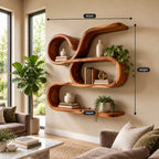 Scroll Swirl Floating Shelves, Coastal Solid Wood Wall Storage Shelf with Curled Tiers and Long Base Shelf