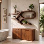 Crossed Ribbon Floating Shelves, Modern Organic Solid Wood Wall Shelf with Figure Eight Frame and Side Ledges