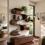 Serpentine Wave Wall Shelf, Tall Organic Modern Solid Wood Floating Shelves with Stacked S Curve Cubbies