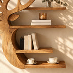 Side Profile Deer Bookshelf, Carved Solid Wood Stag Wall Shelf with Four Stacked Shelves