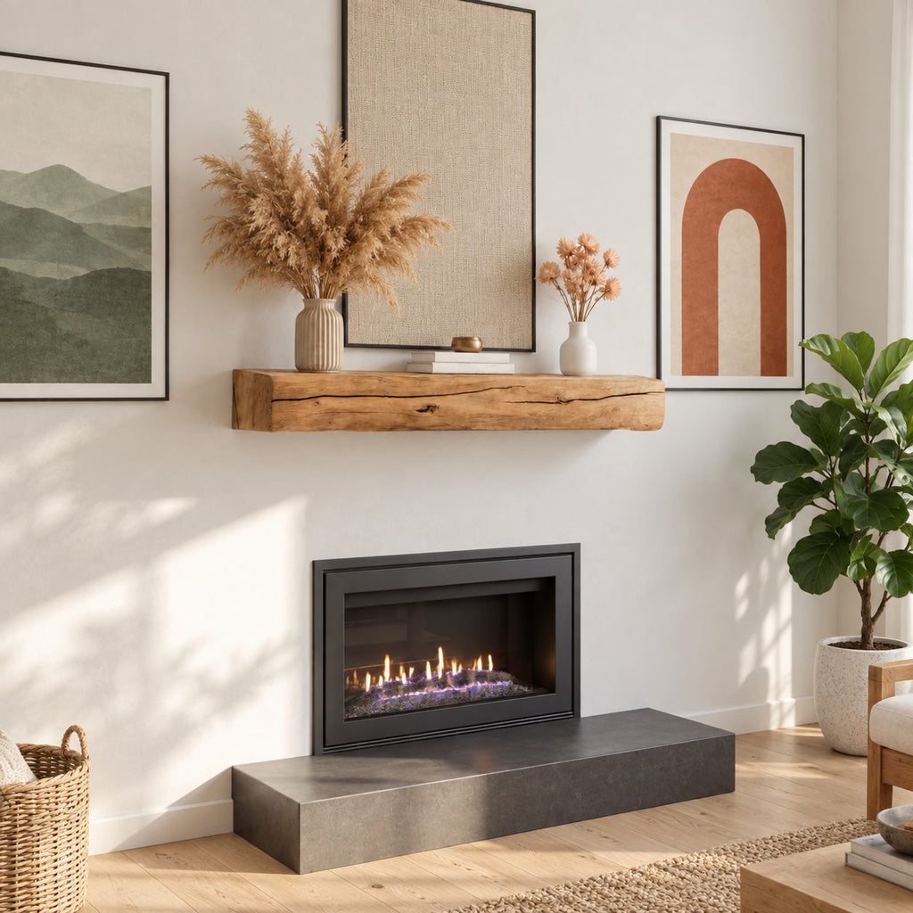 Cracked Beam Fireplace Mantel Shelf, Rustic Solid Wood Floating Mantel with Natural Checks and Knots