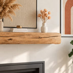 Cracked Beam Fireplace Mantel Shelf, Rustic Solid Wood Floating Mantel with Natural Checks and Knots