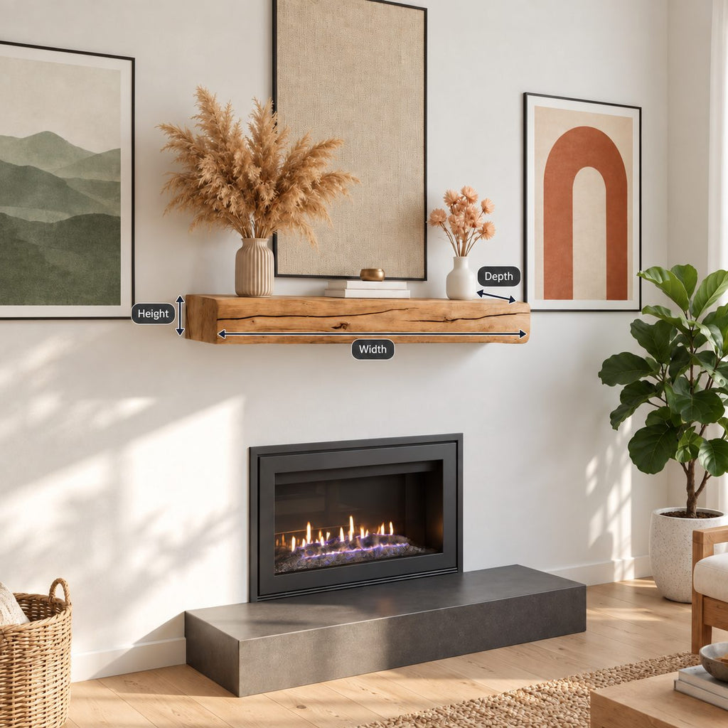 Cracked Beam Fireplace Mantel Shelf, Rustic Solid Wood Floating Mantel with Natural Checks and Knots