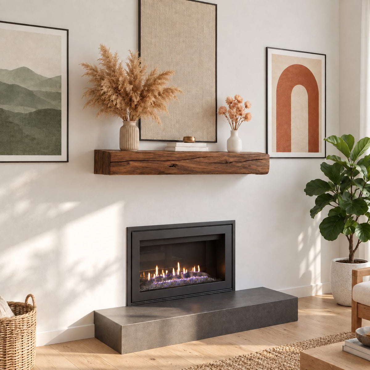 Cracked Beam Fireplace Mantel Shelf, Rustic Solid Wood Floating Mantel with Natural Checks and Knots