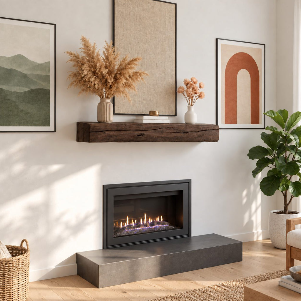 Cracked Beam Fireplace Mantel Shelf, Rustic Solid Wood Floating Mantel with Natural Checks and Knots