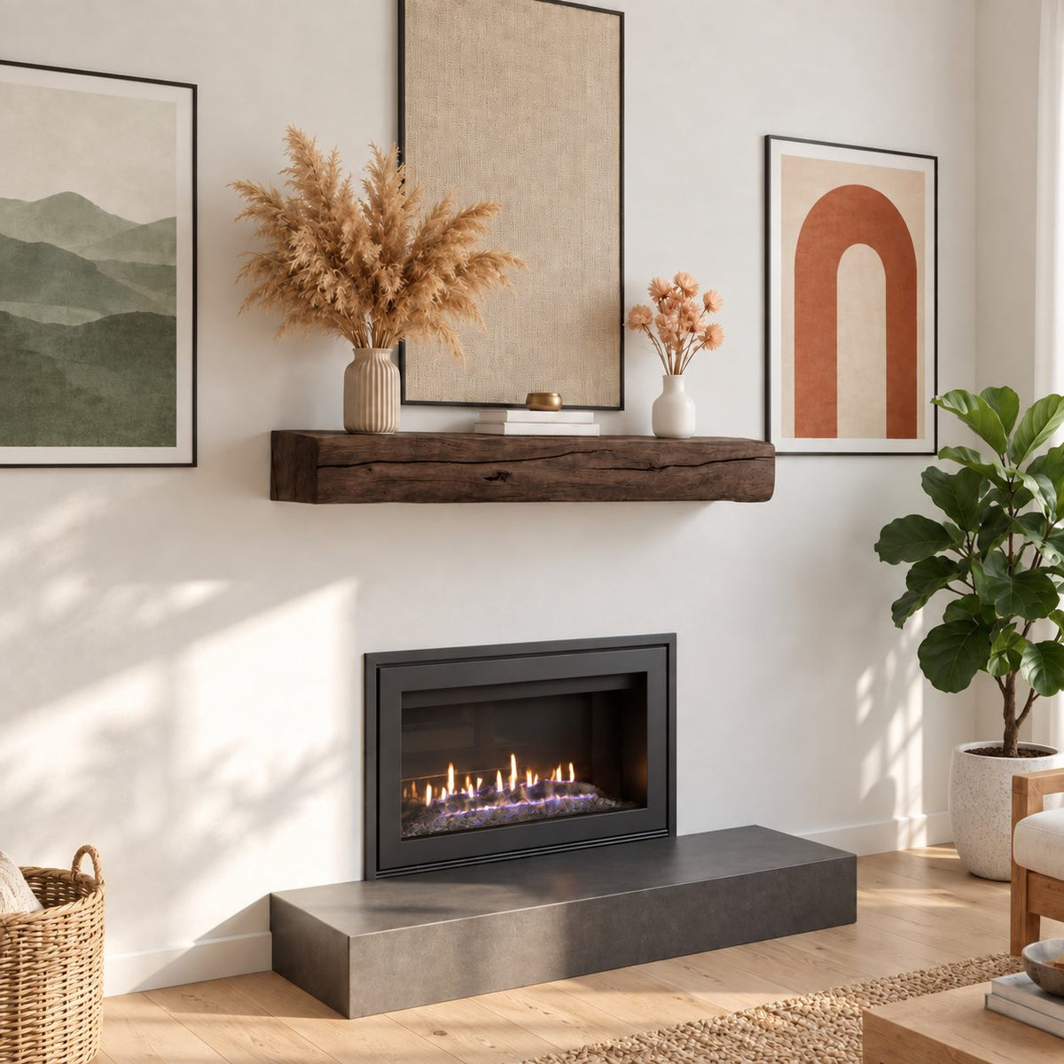 Cracked Beam Fireplace Mantel Shelf, Rustic Solid Wood Floating Mantel with Natural Checks and Knots
