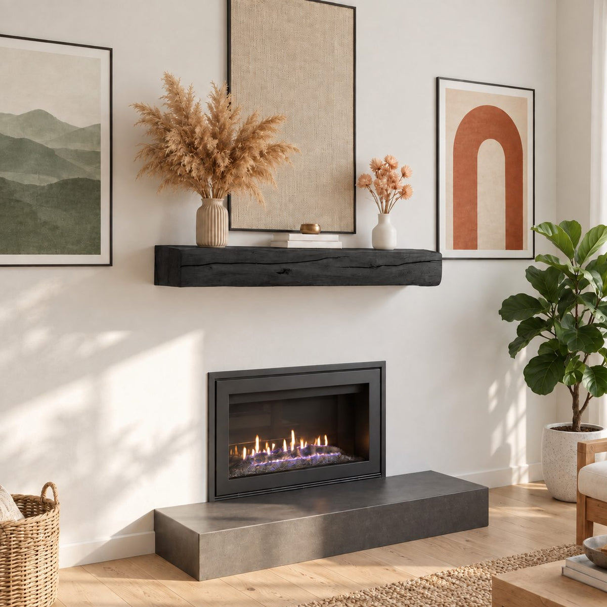 Cracked Beam Fireplace Mantel Shelf, Rustic Solid Wood Floating Mantel with Natural Checks and Knots