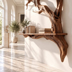 Tree Branch Wall Shelf, Sculptural Solid Wood Floating Shelf with Driftwood Style Branches for Entryway