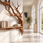 Tree Branch Wall Shelf, Sculptural Solid Wood Floating Shelf with Driftwood Style Branches for Entryway