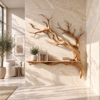 Tree Branch Wall Shelf, Sculptural Solid Wood Floating Shelf with Driftwood Style Branches for Entryway