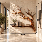 Tree Branch Wall Shelf, Sculptural Solid Wood Floating Shelf with Driftwood Style Branches for Entryway