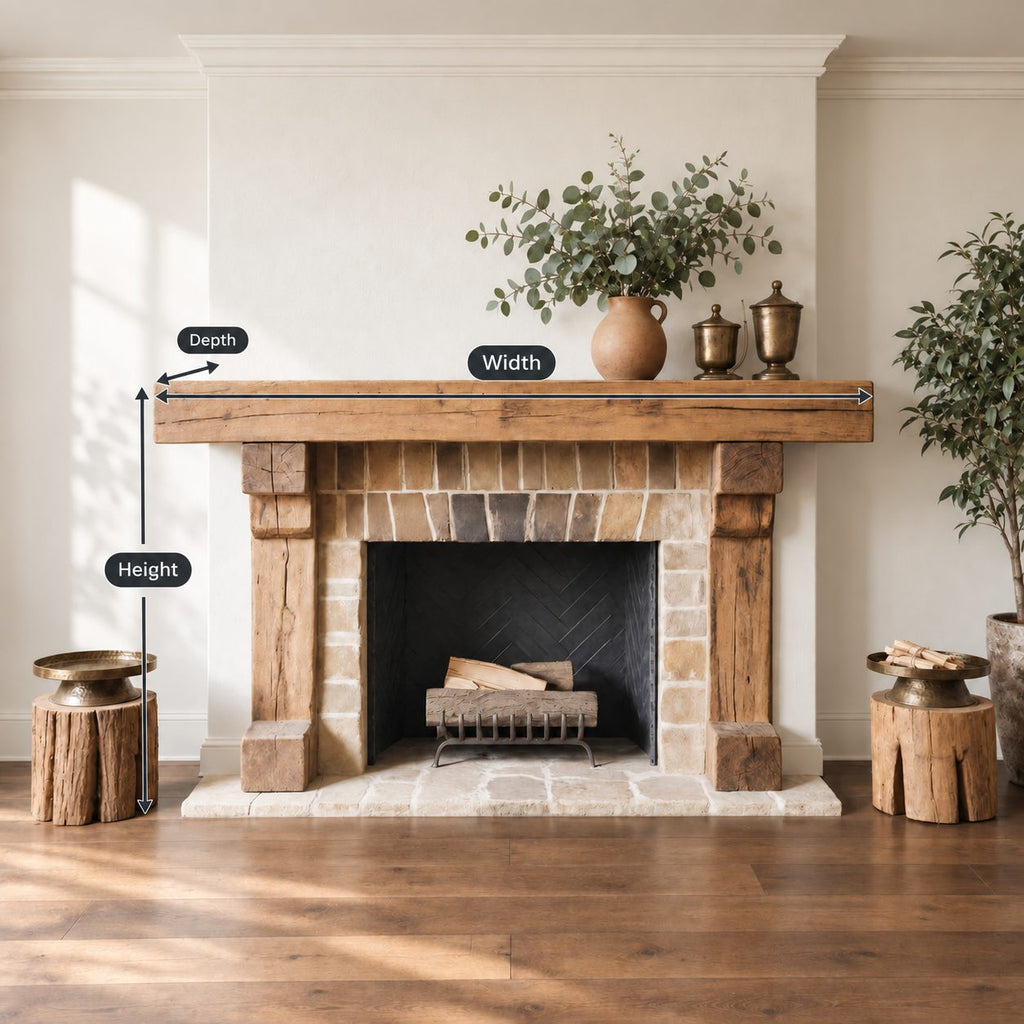 Post and Beam Mantel Surround, Rustic Solid Wood Fireplace Mantel with Two Timber Legs