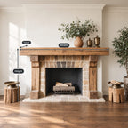 Post and Beam Mantel Surround, Rustic Solid Wood Fireplace Mantel with Two Timber Legs
