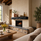 Deep Wave Carved Fireplace Mantel Shelf, Floating Solid Wood Mantel Beam with Flowing Swells