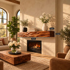Deep Wave Carved Fireplace Mantel Shelf, Floating Solid Wood Mantel Beam with Flowing Swells