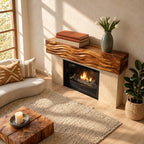 Ripple Carved Floating Mantel Shelf, Solid Wood Fireplace Beam with Even Parallel Wave Ridges
