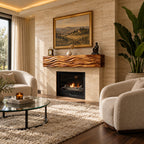 Ripple Carved Floating Mantel Shelf, Solid Wood Fireplace Beam with Even Parallel Wave Ridges