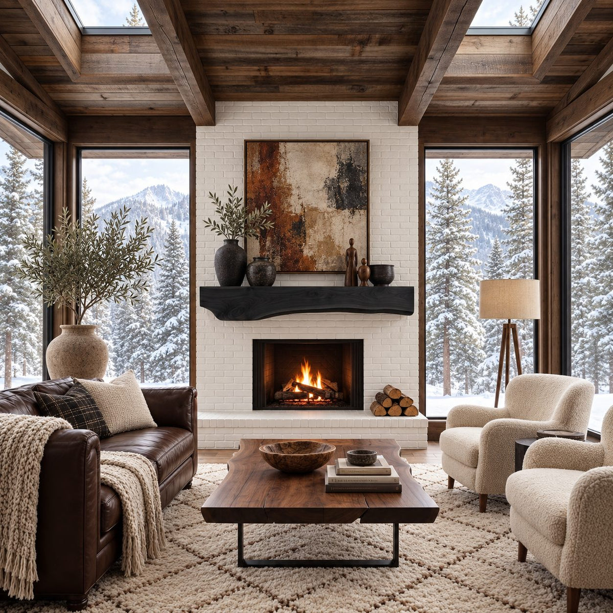Wavy Underside Live Edge Mantel, 10 Inch Thick Solid Wood Floating Fireplace Shelf for Living Room