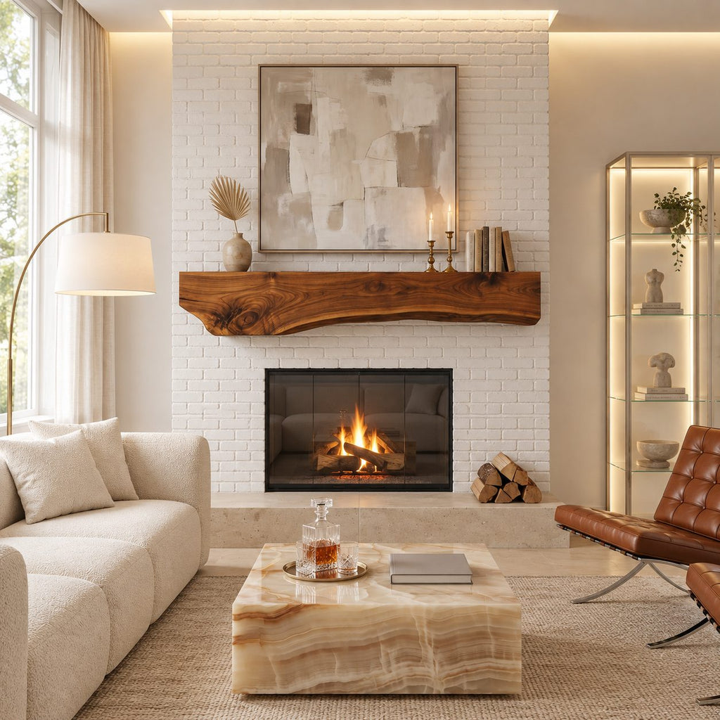 Wavy Underside Live Edge Mantel, 10 Inch Thick Solid Wood Floating Fireplace Shelf for Living Room