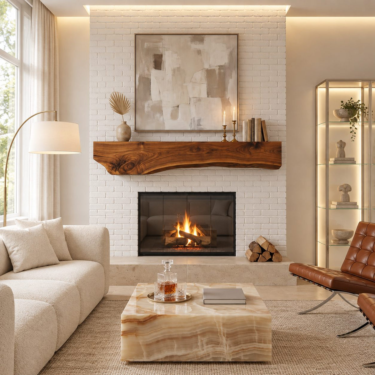 Wavy Underside Live Edge Mantel, 10 Inch Thick Solid Wood Floating Fireplace Shelf for Living Room