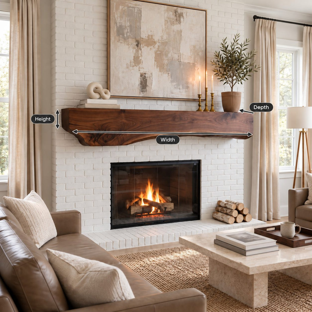Wavy Underside Live Edge Mantel, 10 Inch Thick Solid Wood Floating Fireplace Shelf for Living Room