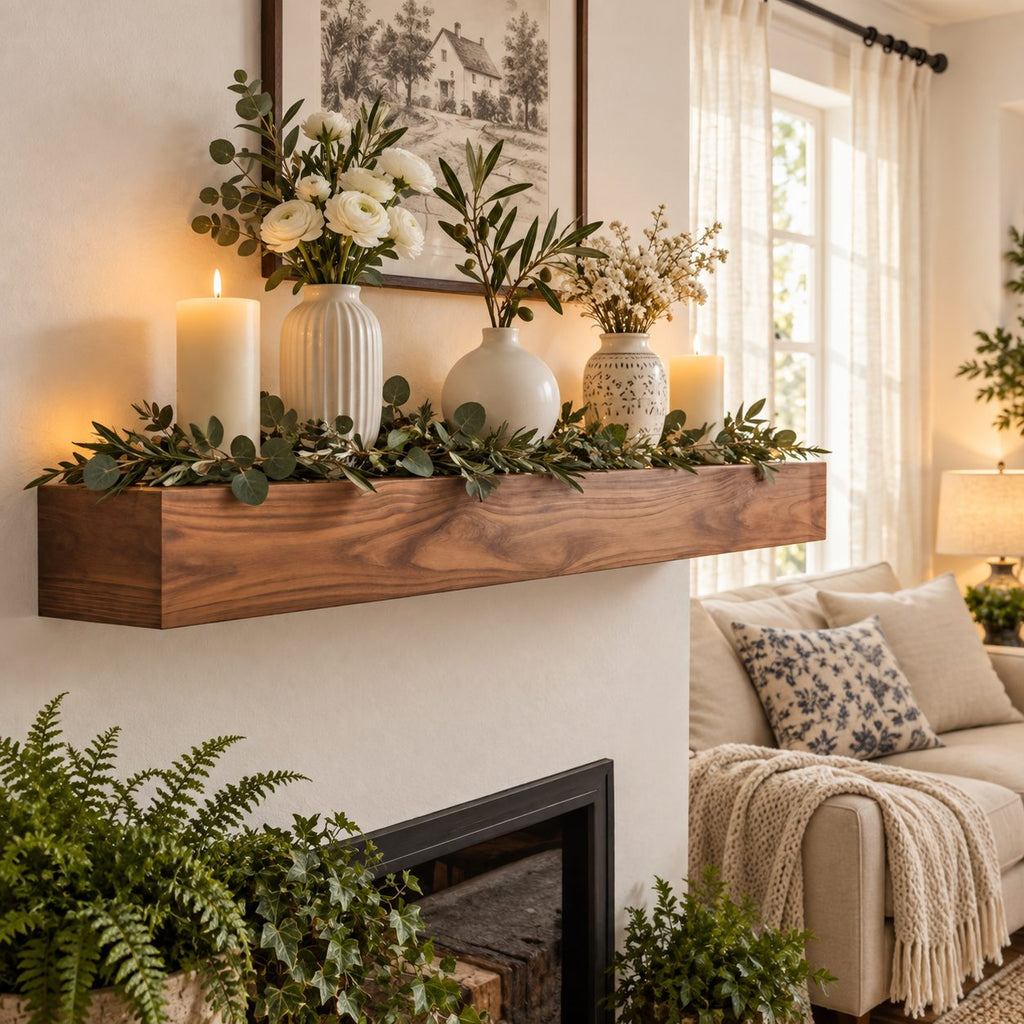 Smooth Timber Beam Mantel Shelf, Floating Solid Wood Fireplace Ledge for Holiday and Everyday Decor