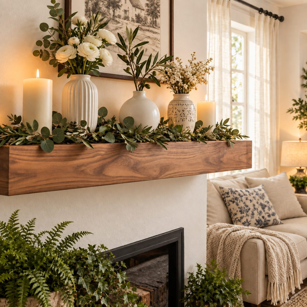 Smooth Timber Beam Mantel Shelf, Floating Solid Wood Fireplace Ledge for Holiday and Everyday Decor